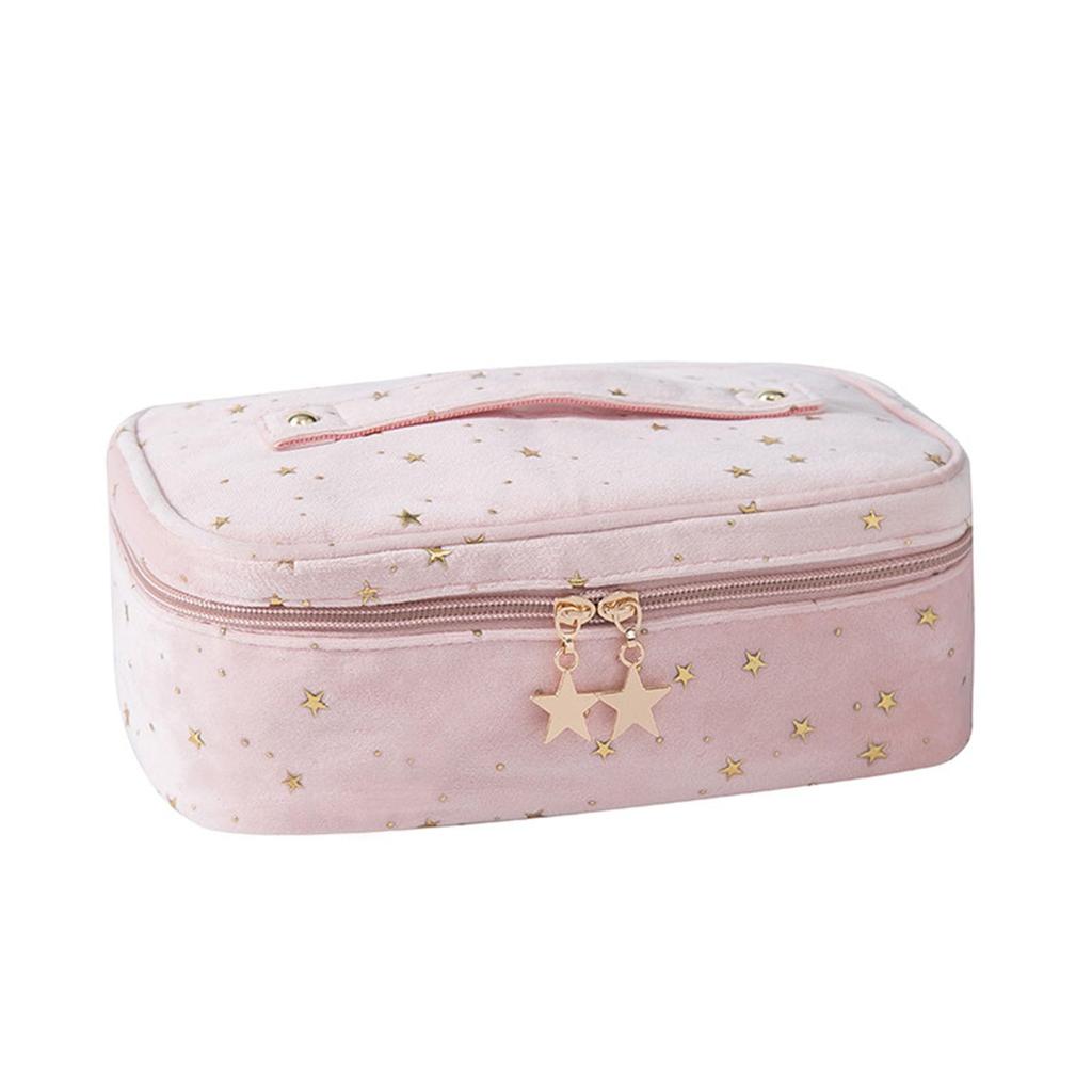 Yodilala Gold Stamp Makeup Cosmetics Storage Large Portable Compact Portable Beauty Bag with Steel Square Pink Square Bag Women's Pouch, & Washable,