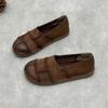 Johnature Handmade Loafers Genuine Leather Flats Retro Round Toe Soft Soled Cowhide Women's Slip-on Shoes