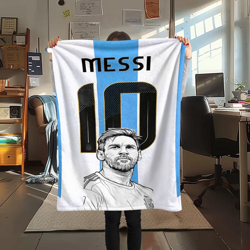 1 ks Flanelová deka s potiskem Messi, Vysoce kvalitní, Pro všechna roční období, Domácí dekorace, Teplo a pohodlí, Perfektní jako vánoční dárky
