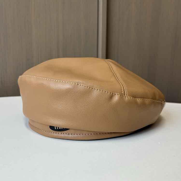 Maillard color beret female retro temperament pu octagonal hat fashionable newsboy hat literary painter hat