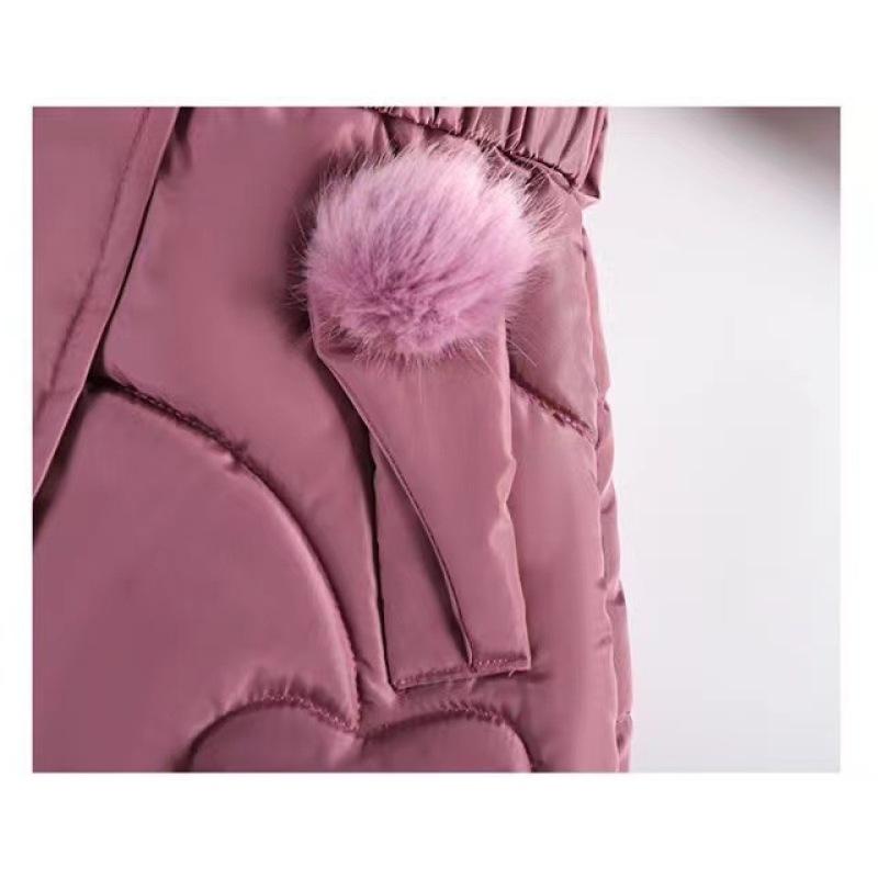 Winter Costume For Girls, Coat With Fur Collar And Belt, Warm Jacket With Hood On Cotton Lining, Children's Jacket