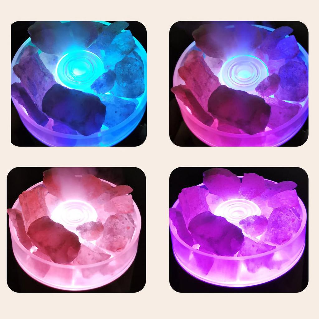 Umidificador de Pedra de Sal Rosa Cristalino Luz Colorida 260ml Umidificador de Névoa Portátil Silencioso USB Óleo Essencial