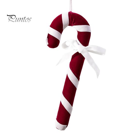 Holiday Party Supplies Velvet Christmas Candy Cane Ornament, Fabric Decoration with Hanging Ornaments Bow, Xmas Tree Decor Pendant for Soft