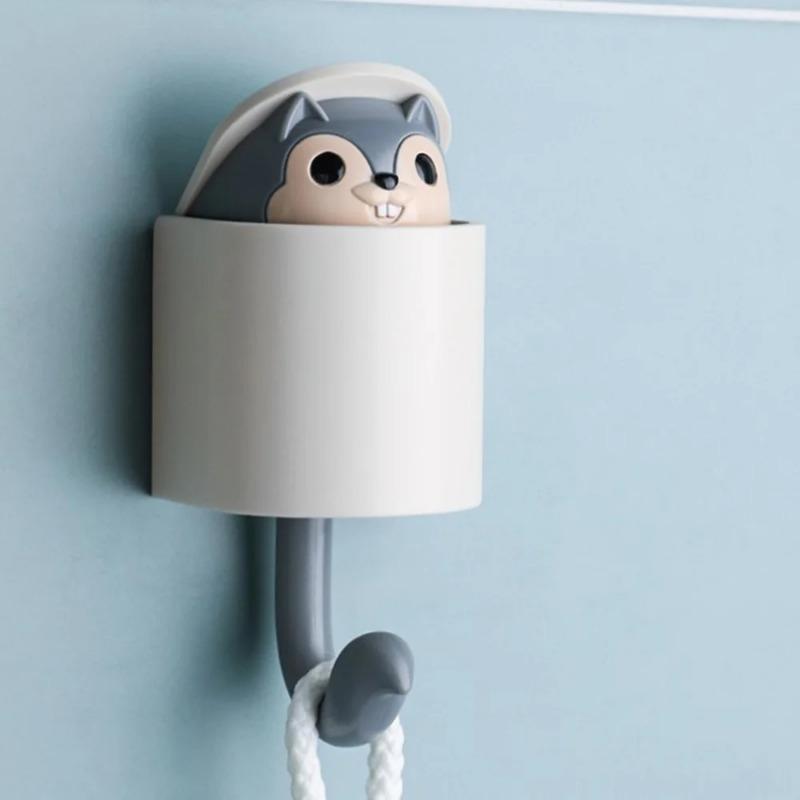 Creative Home Decor Cartoon Animal Squirrel Head Hiding Storage Bathroom Kitchen Hanging Hook Pasting Wall Hooks