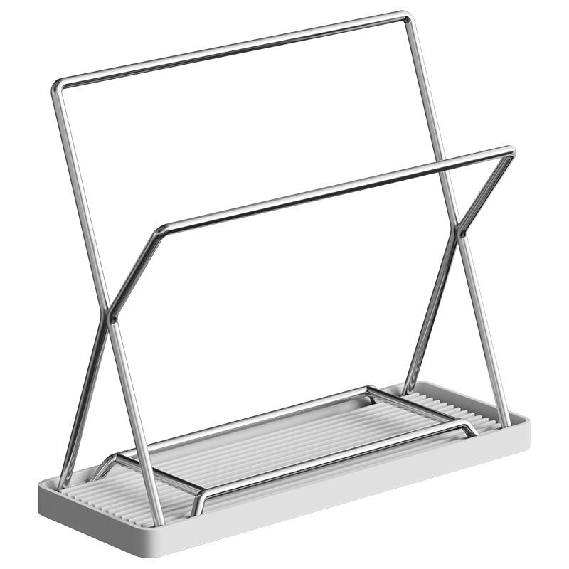 304 Stainless Steel Dishcloth Rack Kitchen Countertop Sink-Side Dishcloth Drying Rack Sponge Holder Cleaning Brush Drainage Storage Rack