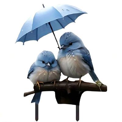 Decorative Blue Bird Umbrella Acrylic Stake for Gardens and Patios Easy To Install Waterproof Sign