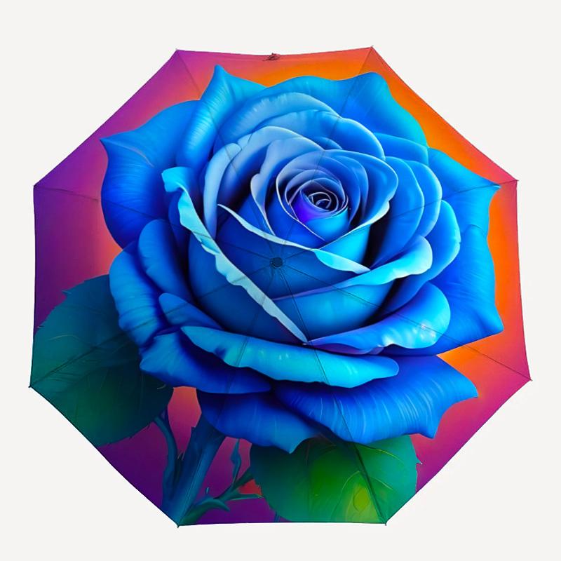 1pc Blue Rose Automatic Umbrella - Automatic Opening And Closing, Sturdy Iron Frame, Formal Occasions yy251018117
