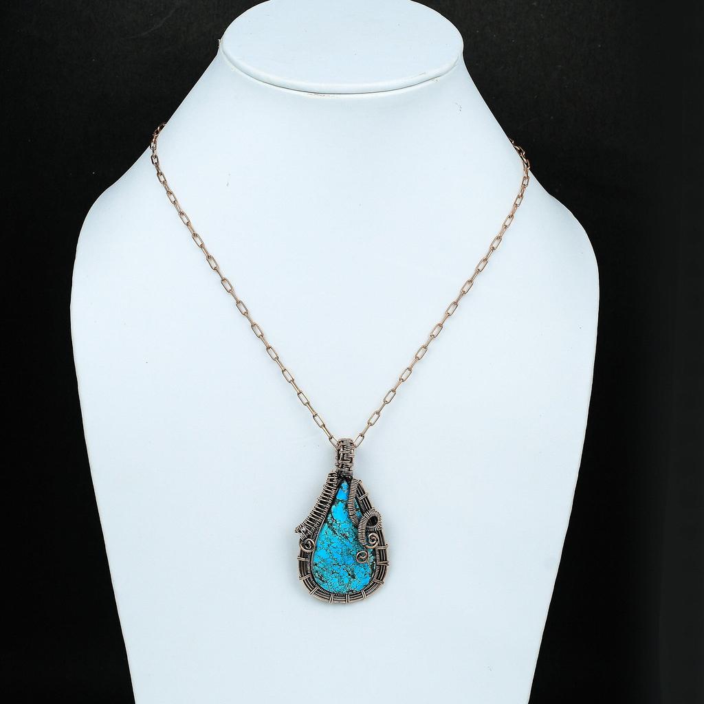 Tibetan Turquoise Copper Pendant Copper Wire Wrapped Jewelry Gemstone Pendant Copper Jewelry Turquoise Jewelry Gift For Mother Gift For Her