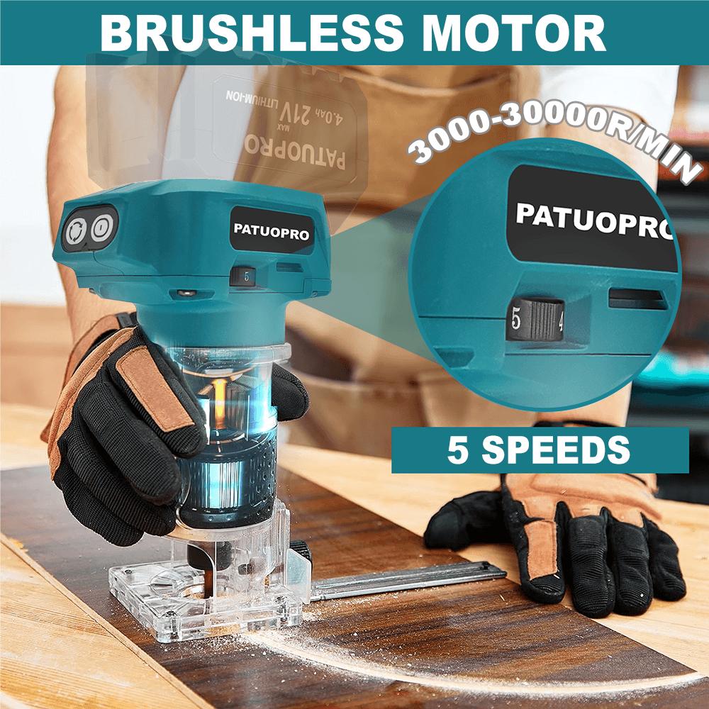 PATUOPRO 5-Speed Brushless Electric Trimmer Cordless Router Slotting Circling Carving Trimming Power Tool For Makita 18V Battery