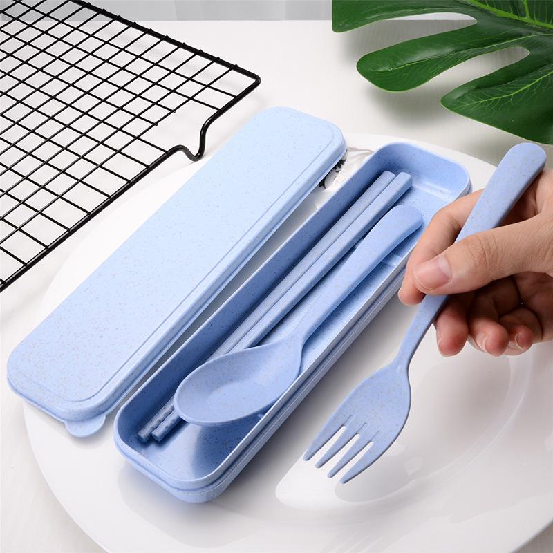Wheat Straw Tableware Chopsticks Fork Spoon Three-piece Gift Portable Travel Chopsticks Fork Spoon Tableware Set