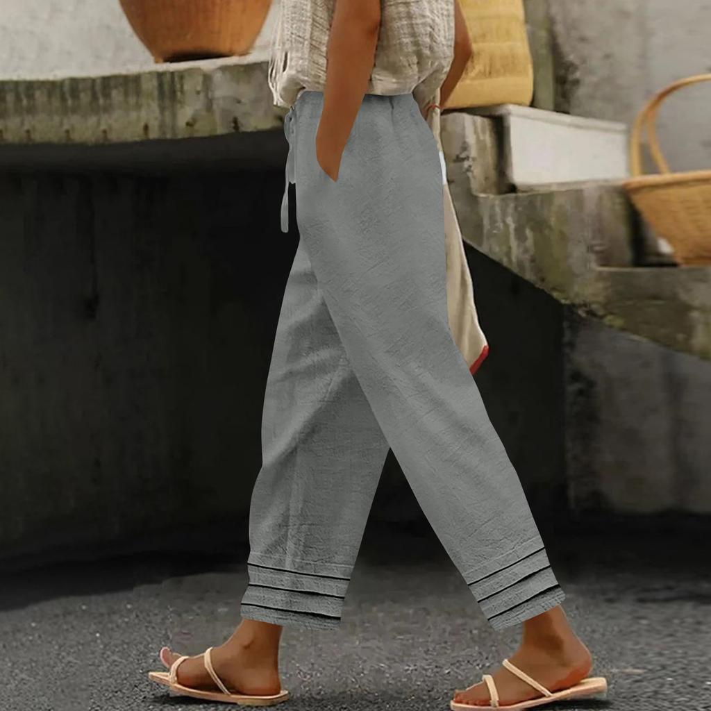 Dámské bavlněné a lněné klasické všestranné módní kalhoty