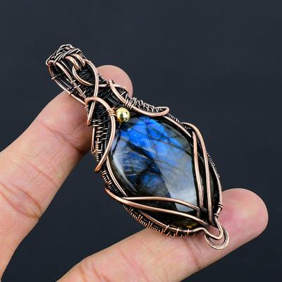 Labradorite Gemstone Copper Wire Wrap Ciondolo fatto a mano Gioielli regalo per amore