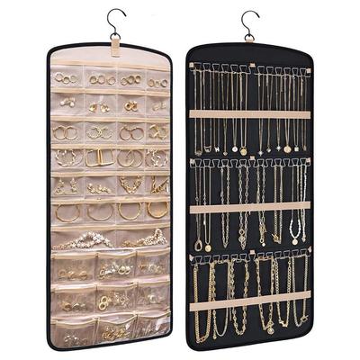 Double-Sided Foldable Hanging Jewelry Organizer with Metal Hooks, PVC Anti-Oxidation, Suitable for Earrings, Necklaces, and Rings