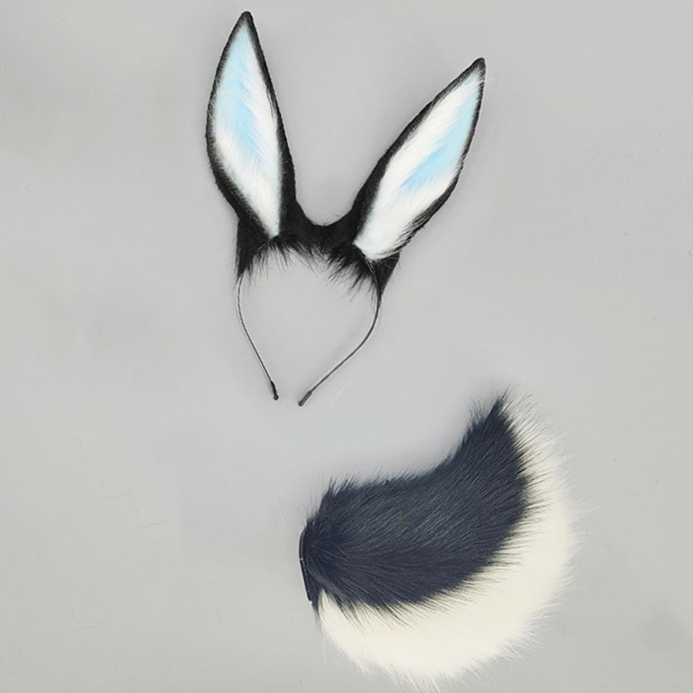 2 Stück/Set Flauschiges Hasenohr-Stirnband Schwanz Cosplay Requisite Plüschtier-Kopfschmuck Verstellbar Hasenohr Anime Expo Party Tier-Schwanz ear and tail