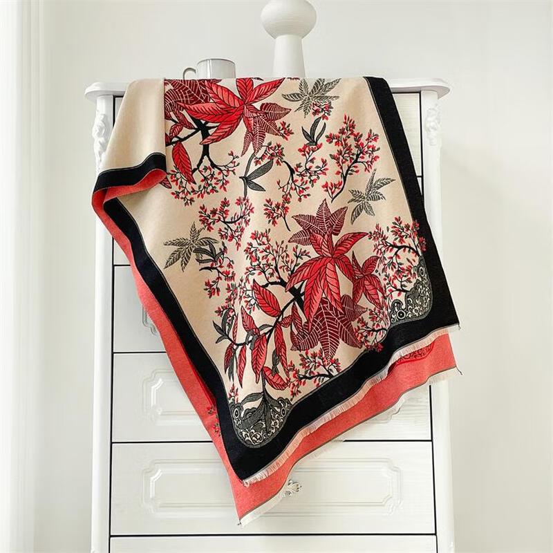 Elegant Ethnic Leaf Pattern Warm Scarf for Women 190x65cm