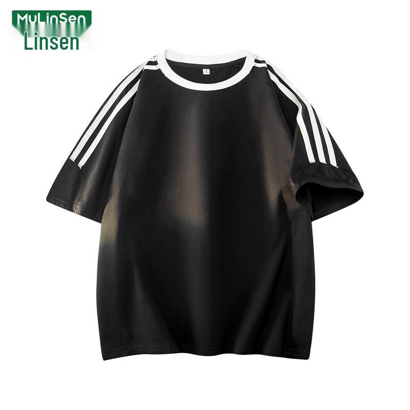 MULINSEN Women s American Three-Stripe Casual Short Sleeve T-Shirt XL чёрный