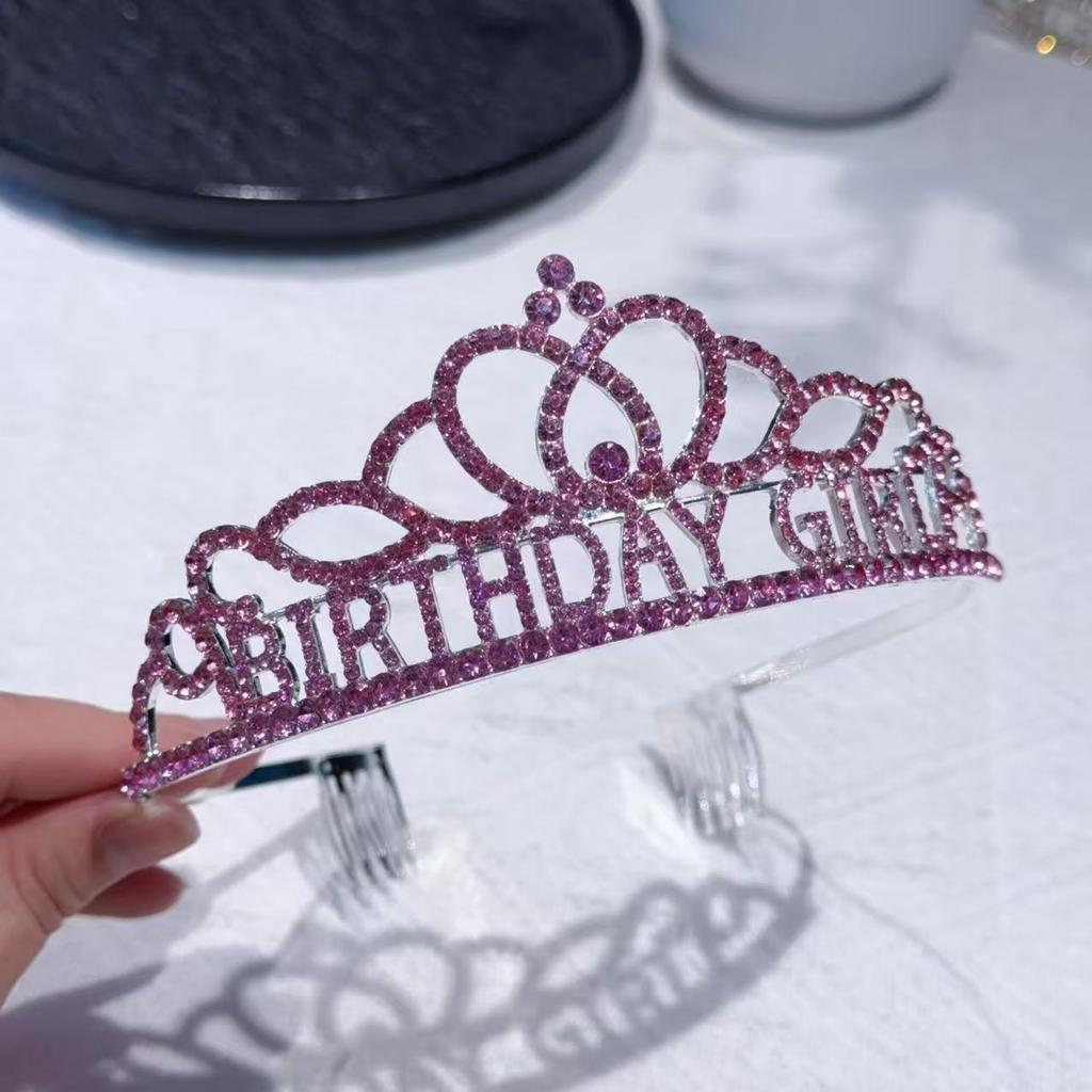 Happy Birthday  Letter Water Diamond Crown Party and Dance Supplies Girl's Birthday Crown  Alloy Headband  Headwear