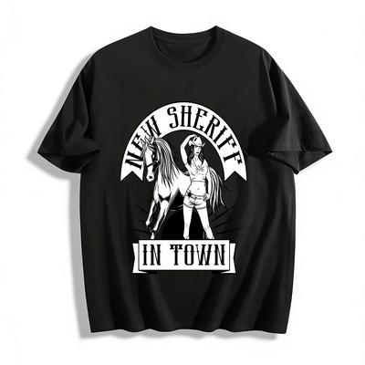 New Sheriff In Town Western Style Cowgirl Graphic Tee Pure Cotton T-shirt