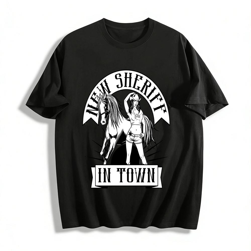 New Sheriff In Town Western Style Cowgirl Graphic Tee Pure cotton T-shirt XXS