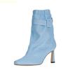Fashion 2025 New Fashion Solid Color Short Boots Ankle Belt Buckle Elastic Band Mid Heel Boots Thin Heel Pointed Toe Leather Shoes Boots
