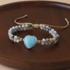 Amazonite Heart Beaded Bracelet – Mixed Stone & Gold Accent Adjustable Dainty Jewelry, Love Calm Gift for Women