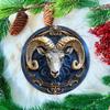 Aries Zodiac Ram Wooden Wall Decor, Round Metal Sign Weather-Resistant Artwork Door Hanger or Wreath Decoration