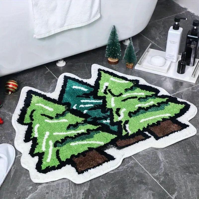 JOY Wreath Reindeer Bath Mat Christmas Bathroom Rug Non Slip Absorbent Floor Mat For Shower Tub Bedroom Xmas Home Decor