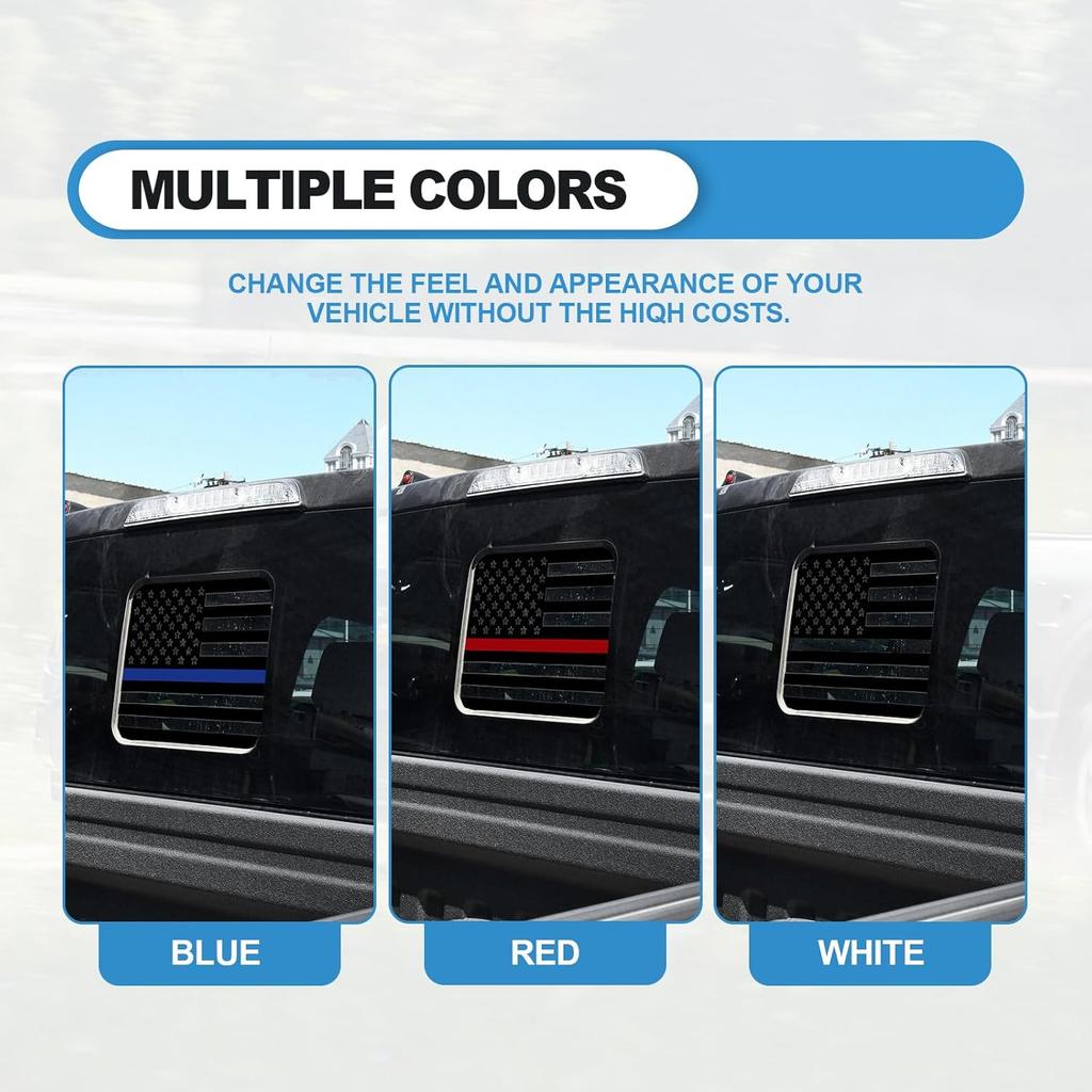 Back Sliding Window n US Flag Vinyl Decal, Auto Styling Compatible with Ford F150 F250 F350 2015  , Rear Middle Window n Flag Decal (Black Line)