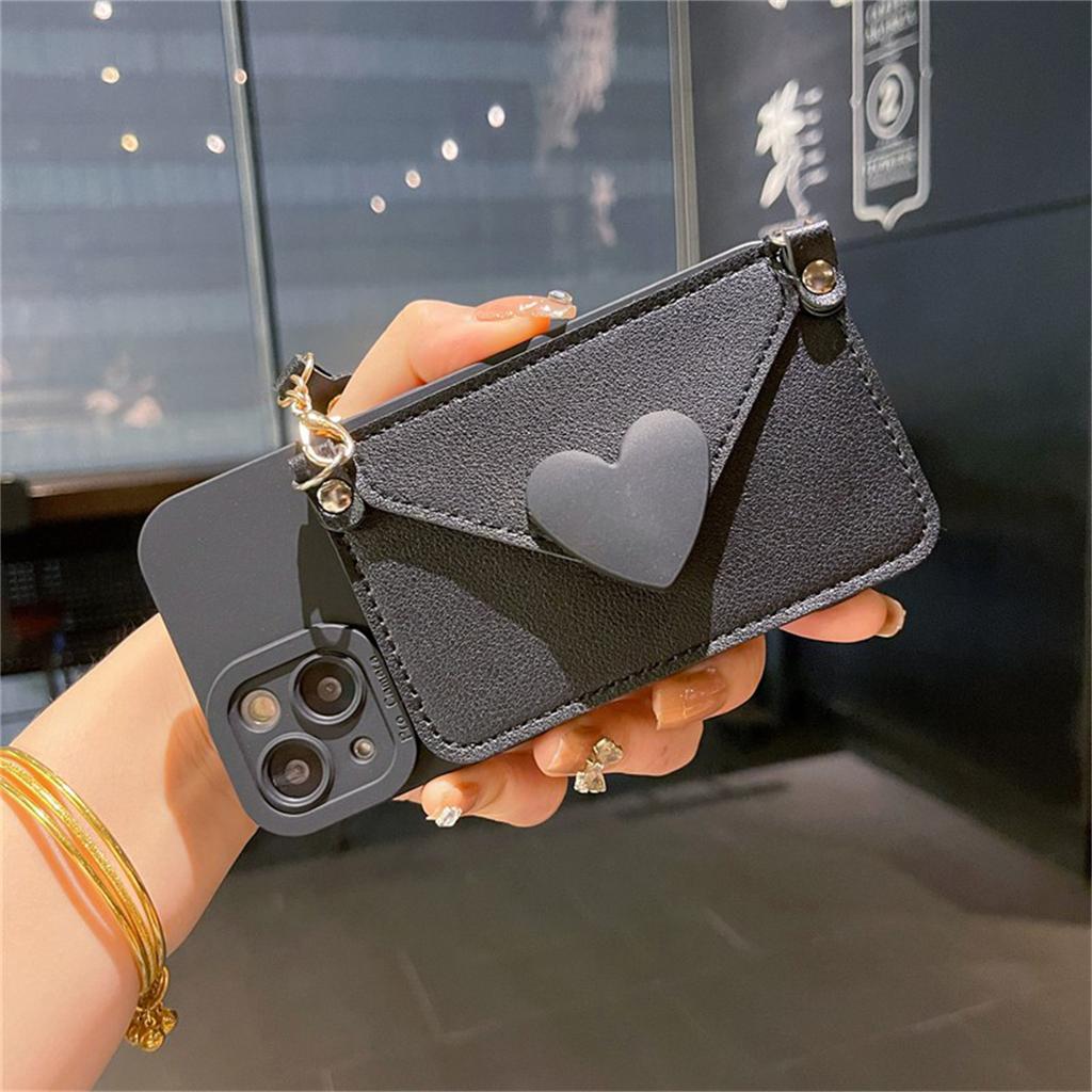 Koreanische Crossbody Lanyard Halskette Leder Kartenhalter Geldbörse Hülle für iPhone 11 12 13 14 Pro Max X XS XR Max Balck Cover