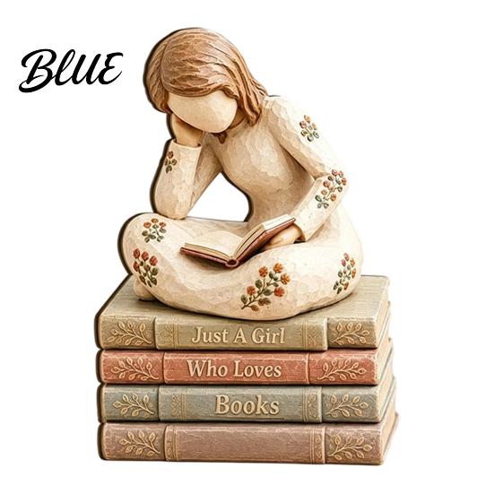 Bookish Gifts for Women Wooden Reading Girl Figurine Book Lovers, Personalized Desktop Bookshelf Decor with Ornaments Stacked Design Home Library