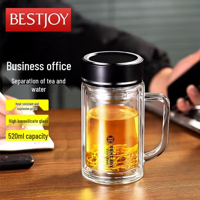 FUGUANG BESTJOY Double-Layer Glass Tea Mug with Handle and Filter