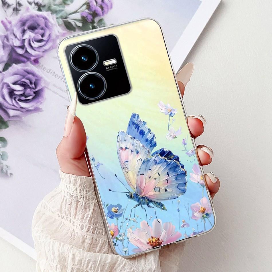 For Vivo Y22 Y22s Y22t V2206 V2207 Elegant Floral Butterfly Phone Case For Vivo Y22 Y22S Y22T 4G Soft Silicone TPU Cases