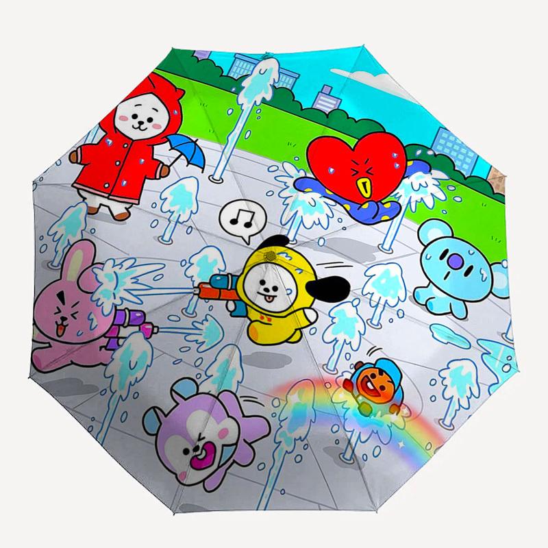 1pc Outdoor Umbrella with BT21 Characters - Automatic Opening/Closing, Portable 3-Fold Design, 8-Bone Iron Frame - Perfect Gift for Fans, Travele