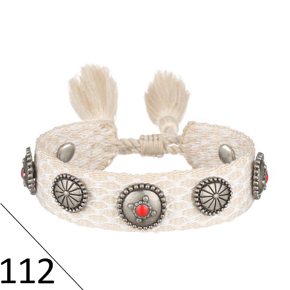 European Woven Bracelet with Metal Nail Buckle and Tassel for Women