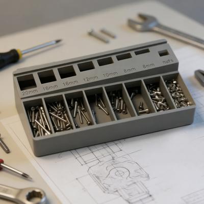 M3 Bolt Sorter Tray with 7 Measuring Slots Precision M3 Screw Bolt Length Sorting Box Heavy Duty Small Parts Screws Hardware Organizer