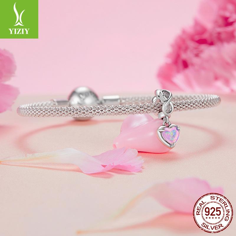 Eternal Heart Opal Pendant S925 Silver Beads Fashion Versatile Diy Bracelet Accessories