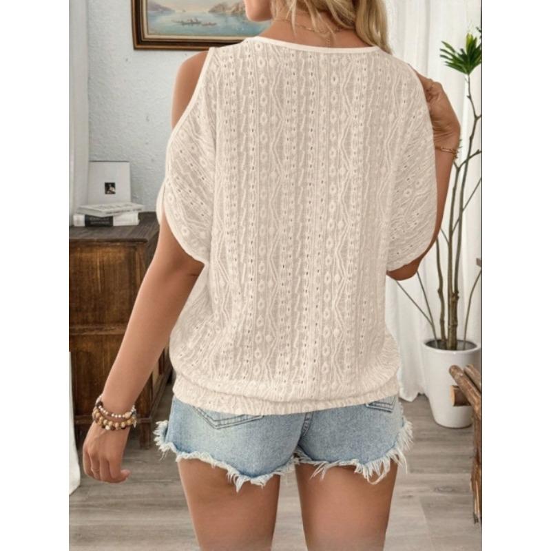 Spring and Summer Pure Color Off-shoulder Hollow-out Top Batwing Sleeve Women's T-shirts