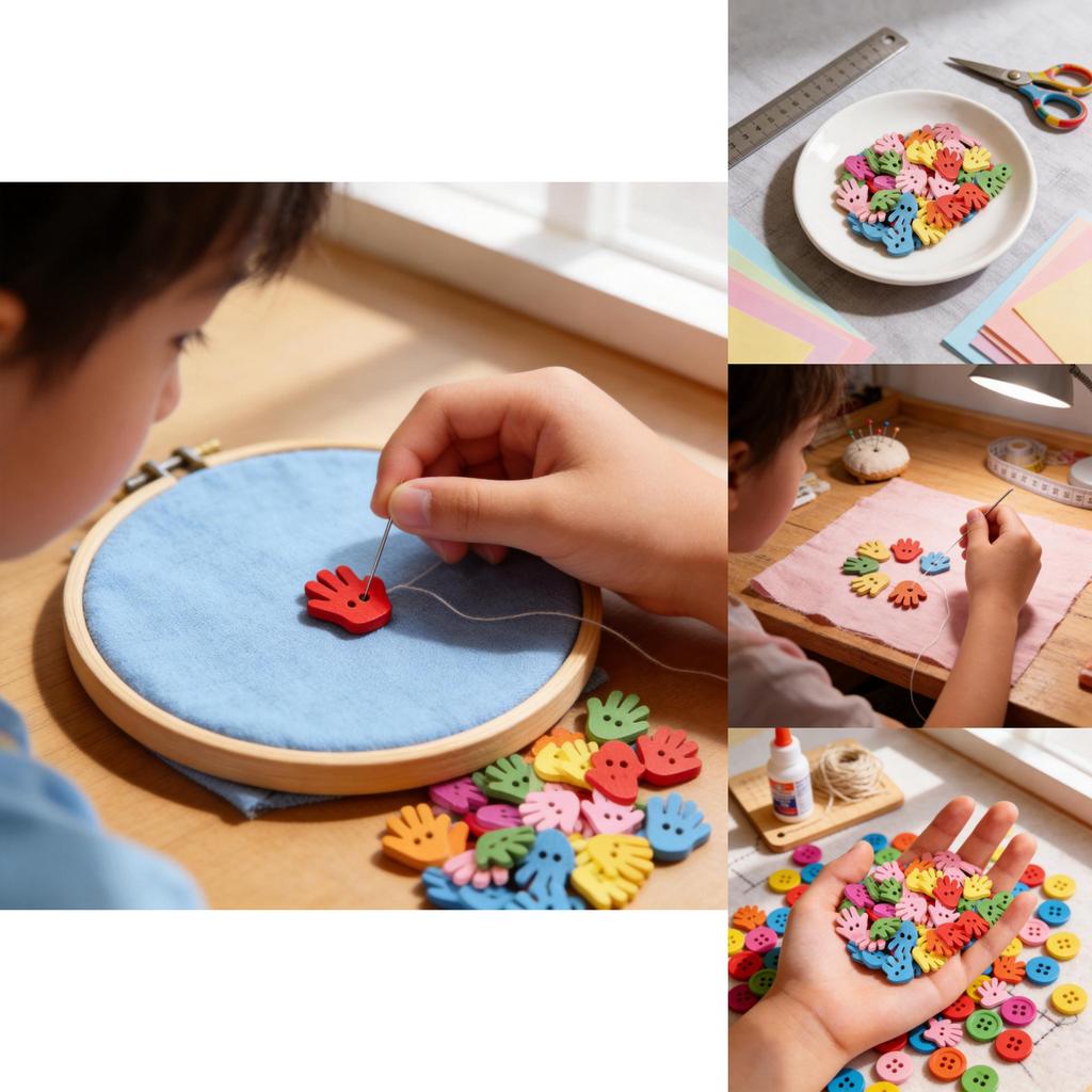 Wooden Colorful Cartoon Hand Buttons For Kids Diy Craft Projects And Kindergarten Activities