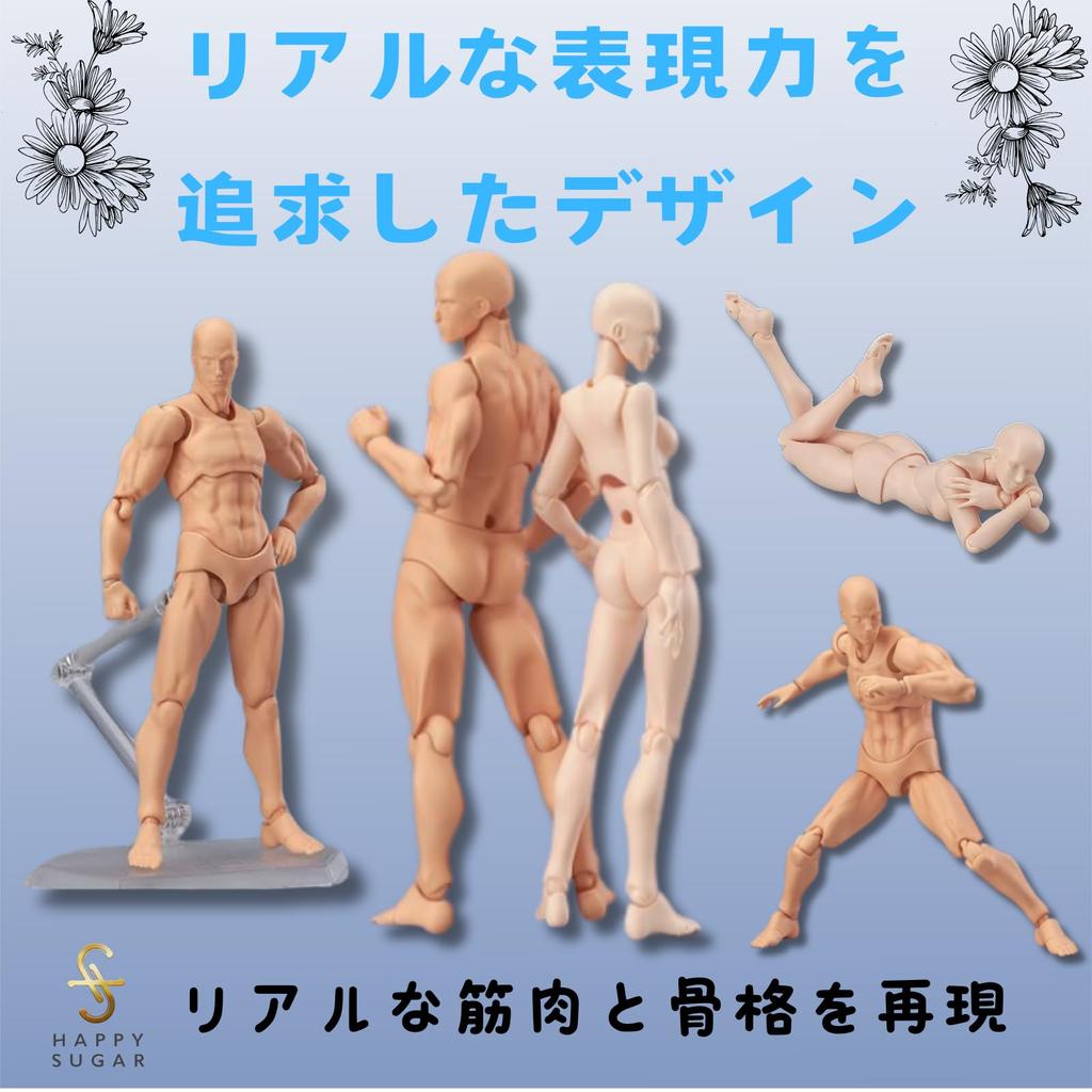 HAPPY SUGAR Drawing Movable Posable Hobby Human Body Drawing Male and Female Set Doll, Figure, Mannequin, Doll, Stand,