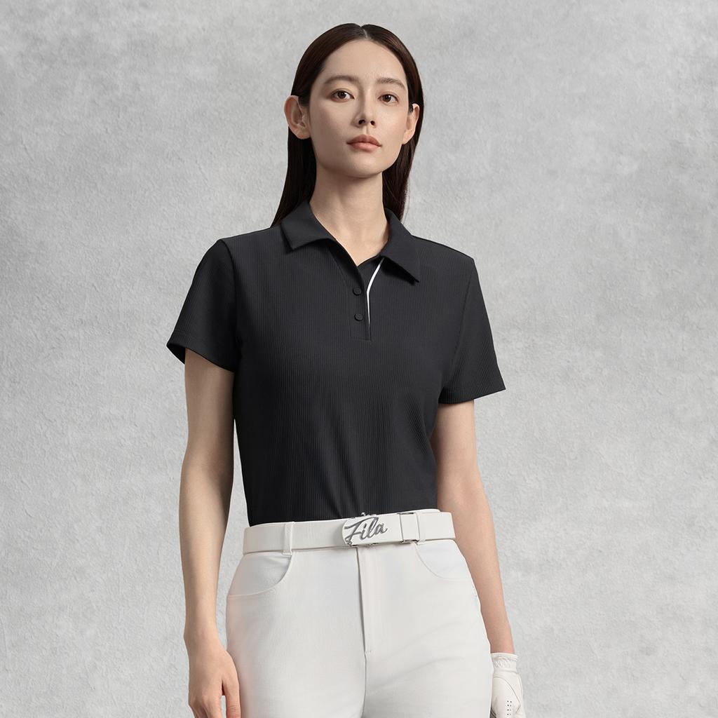 Fila Golf Series Fashionable Simple Slimming Casual Sports Golf Versatile Comfortable Knitted Short Sleeve Polo Shirt Women Tops A11W535114FBK