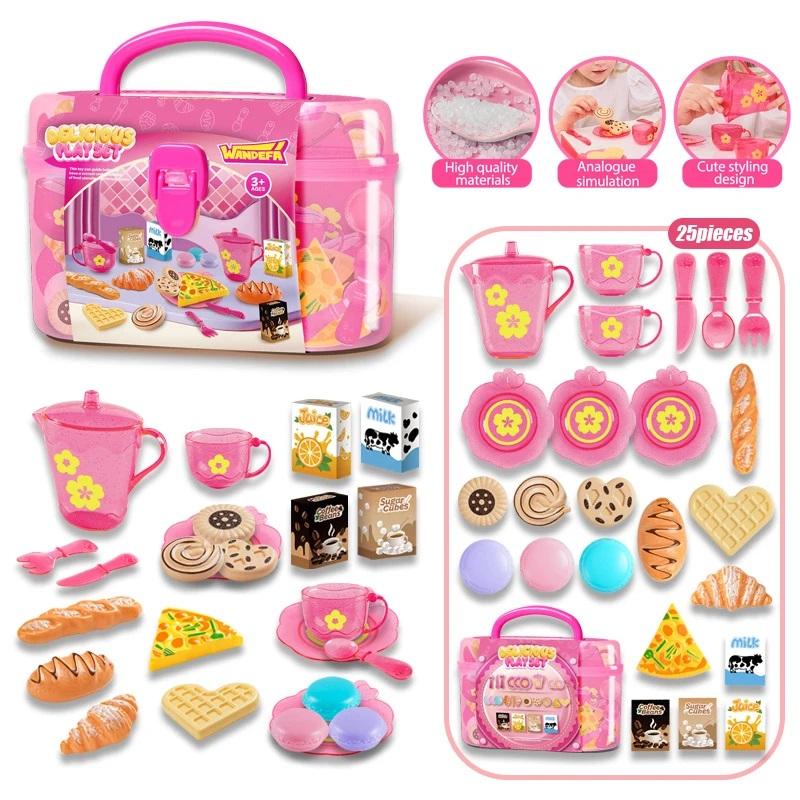 Toy Tea Set For Little Girls Tea Party Set Toys For Kids Girls Pretend Play Kitchen Food Miniature Snack Afternoon Tea Sets Toys
