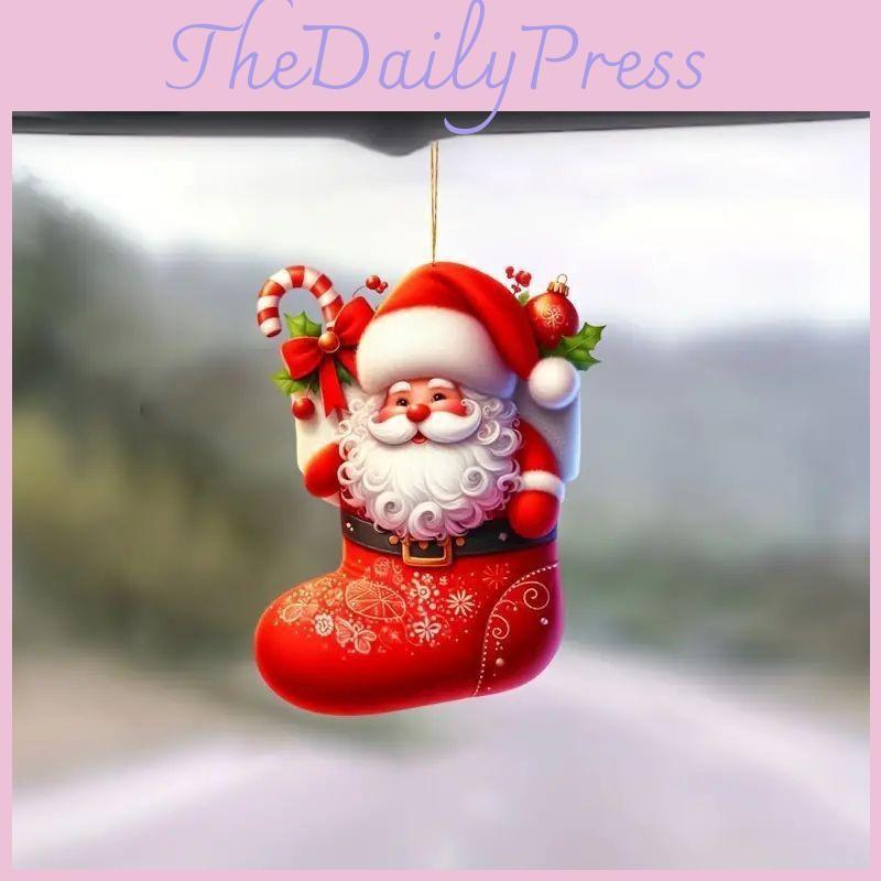 Santa Car Christmas Acrylic Pendants Cartoon Design Auto Festive Decoration