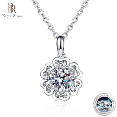 Women's Silver 925 Jewelry 1ct VVS D COLOR 8H8A Cut Moissanite Necklaces Flower Pendant Fashion Trendy Clavicle Chain