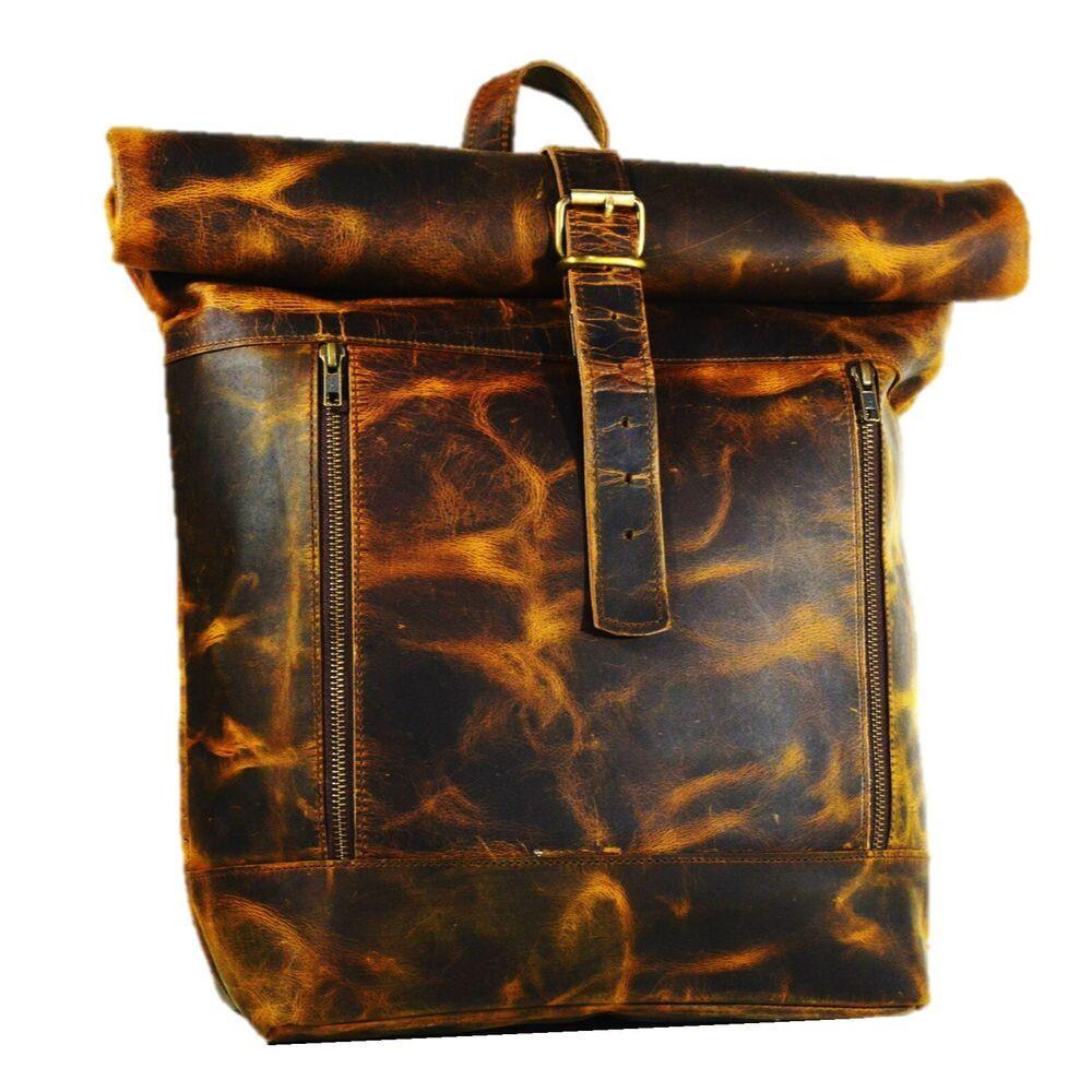 Kožený batoh hnědý rolovací dojíždění do práce ekologický ruksak pánská taška