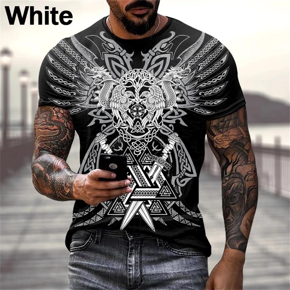 Summer Viking Tattoo Art Graphic 3D Print T-shirt Fashion Short Sleeve Casual Men's T-shirts