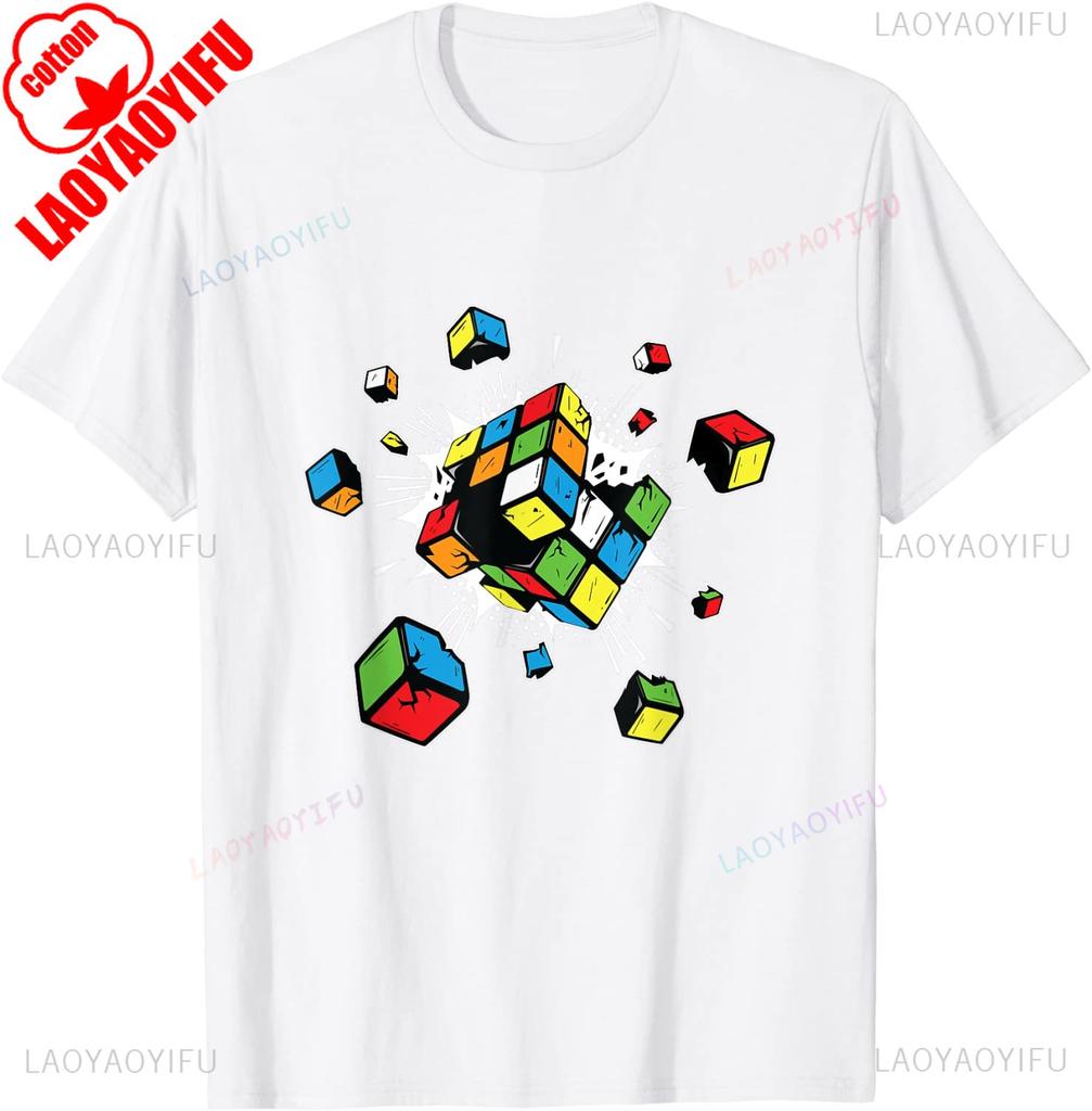 Exploding Rubix Rubics Cube Gift Funny Pattern Print T-Shirt Summer Fashion Casual Comfort Soft Cotton Classic Men Tops Tees