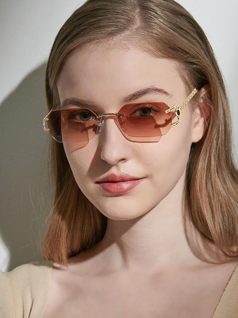 New Frameless Sunglasses, High-end Polygonal Glasses, Fashionable Gradient Color Sunshade Sunglasses, Men's Trend