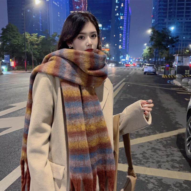 Red Plaid Scarf Female Christmas Winter Korean Atmosphere Scarf Autumn and Winter Warm with Coat Versatile Send Girlfriend
