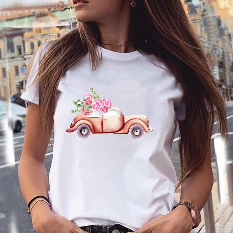 Women T-Shirts 90S Tropical Plants Love Letter Printing New Graphic Print Female Fashion Cartoon Summer T Tops Shirt Tee T-Shirt