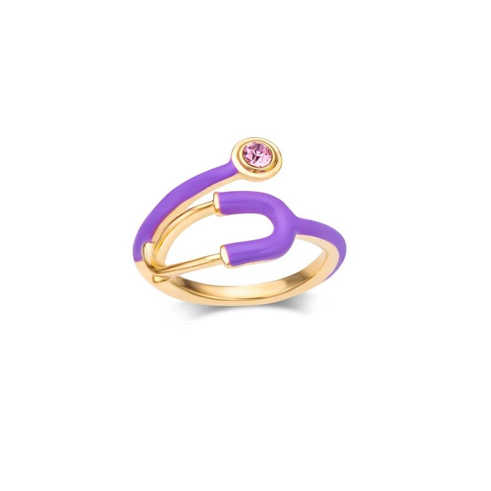 New Geometric Zircon Stethoscope Ring Personality Fashion Simplicity Temperament High-end Professional Jewelry Gift фиолетовый